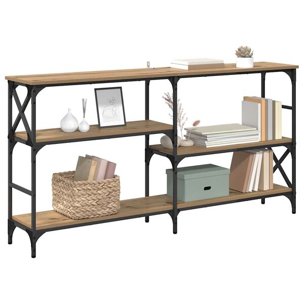 vidaXL Конзолна маса с рафт Дъб 150 x 29 x 76,5 см Инженерно дърво