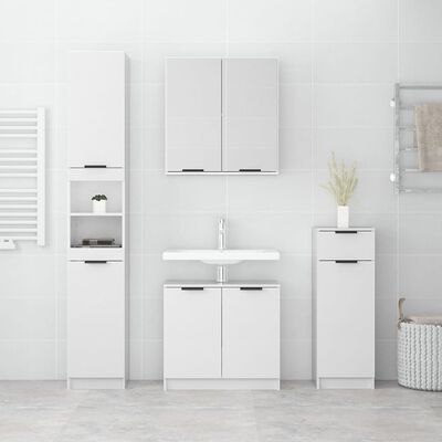 vidaXL Комплект шкафове за баня от 4 части инженерно дърво Бял гланц