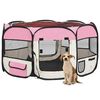 vidaXL Сгъваема кучешка кошара с чанта за носене розова 125x125x61 см