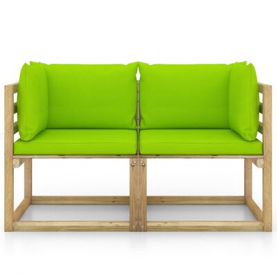 vidaXL Градински ъглов диван и възглавници 2 бр бор зелена импрегнация