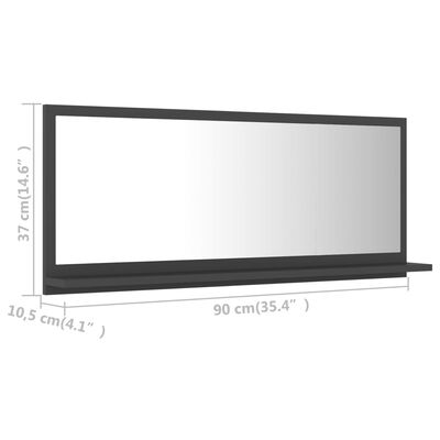 vidaXL Огледало за баня, сиво, 90x10,5x37 см, ПДЧ