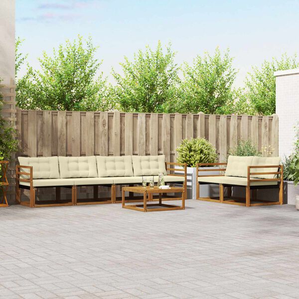 vidaXL Комплект дивани за открито 7 pcs Натурален и Крема
