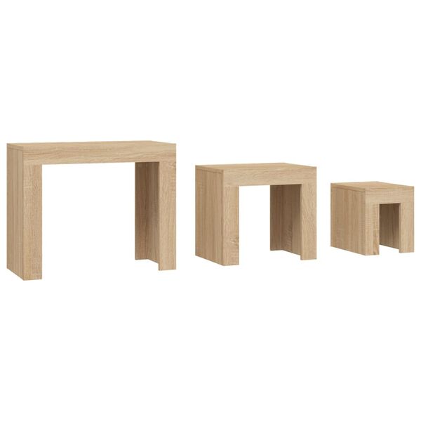 vidaXL Стифиращи кафе маси, 3 бр, сонома дъб, инженерно дърво