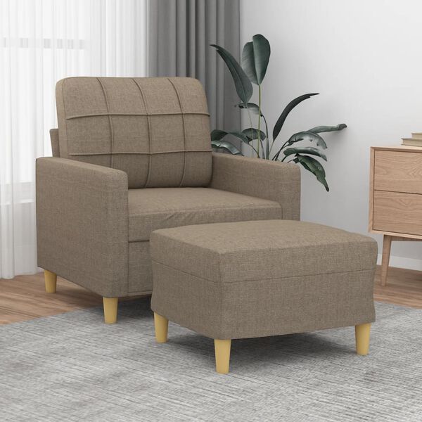 vidaXL Кресло с табуретка, таупе, 60 см, текстил