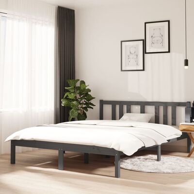 vidaXL Рамка за легло, сива, масивно дърво, 140х190 см