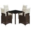 vidaXL Градински бистро комплект с възглавници 5 части кафяв полиратан