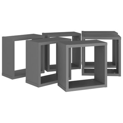 vidaXL Стенни кубични рафтове, 6 бр, сиви, 30x15x30 см