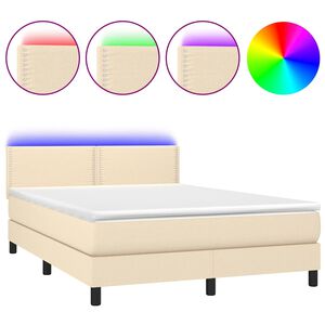vidaXL Боксспринг легло с матрак и LED, кремаво, 140x190 см, плат