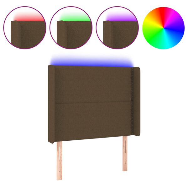 vidaXL LED горна табла за легло, тъмнокафява,103x16x118/128 см, плат