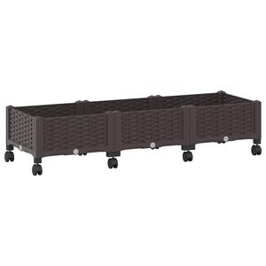 vidaXL Градинска саксия с колела Кафяво 120 x 40 x 29 см ПП