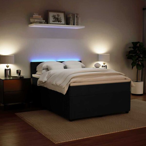 vidaXL Боксспринг легло с матрак, черно, 140x190 см, кадифе