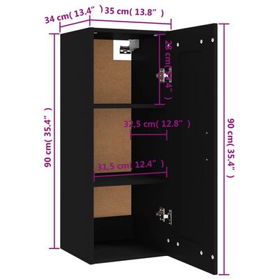 vidaXL Окачен шкаф,черен, 35x34x90 см, инженерно дърво