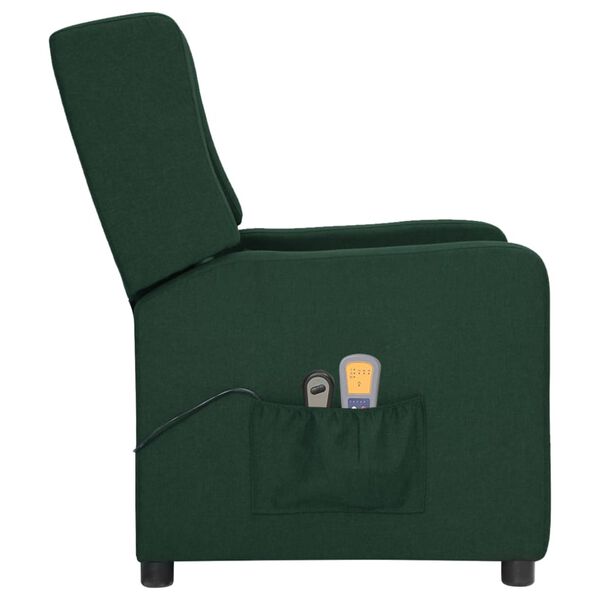 vidaXL Електрически масажен стол, тъмнозелен, текстил