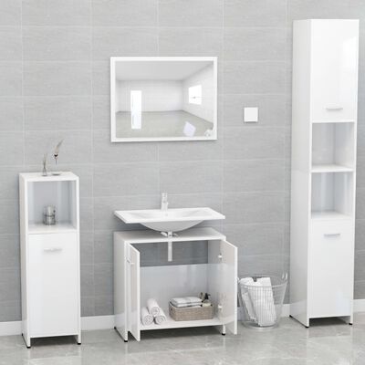 vidaXL Комплект мебели за баня, бял гланц, инженерно дърво