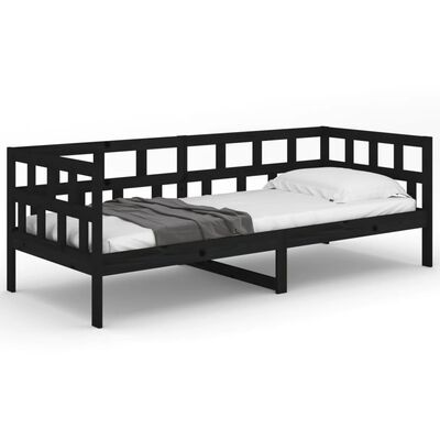 vidaXL Дневно легло, черно, борово дърво масив, 90x200 см