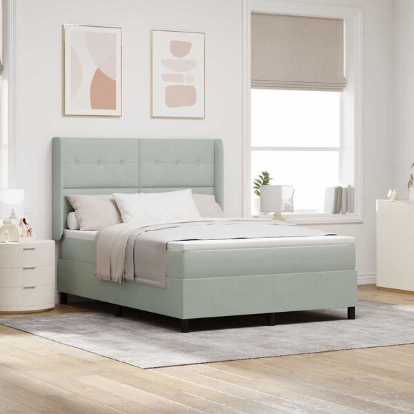 vidaXL Легло с пружинирана основа с LED Светлосиво 160 x 200 cm Кадифе