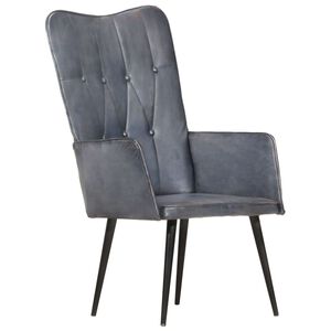 vidaXL Wingback стол, сив, естествена кожа