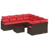 vidaXL Комплект дивани с възглавница 9 pcs Бежов и Червен полиратан