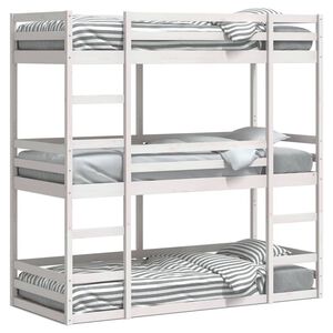 vidaXL Триетажно легло, бяло, 75x190 см, борово дърво масив