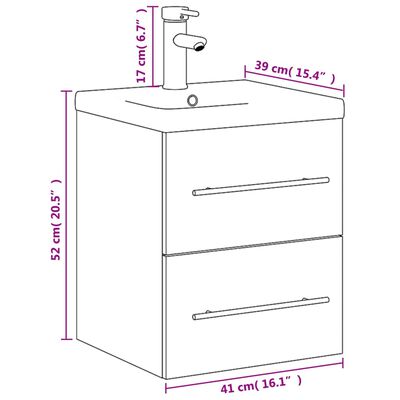 vidaXL Шкаф за мивка за баня с вградена мивка, черен