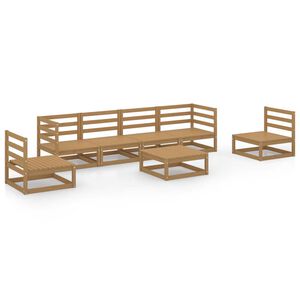 vidaXL Градински лаундж комплект, 7 части, меденокафяв, бор масив