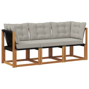 vidaXL Външен среден и ъглов диван с възглавница 3 Брой Естествен