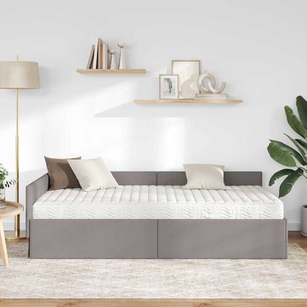 vidaXL Ъглова рамка за легло с матрак Друг 2 pcs Таупе текстил