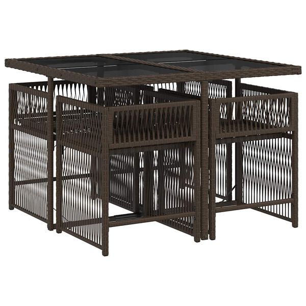 vidaXL Градински комплект с възглавници 5 части кафяв полиратан