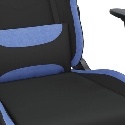 vidaXL Масажен гейминг стол с опора за крака черно и синьо плат