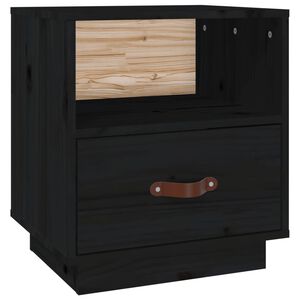 vidaXL Нощно шкафче, черно, 40x34x45 см, борово дърво масив