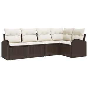 vidaXL Градински Софа Комплект 5 pcs Кафяв и бял полиратан