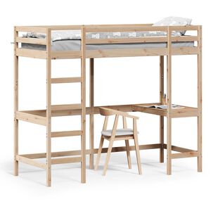 vidaXL Таванско легло с бюро 75x190 см масивна дървесина бор