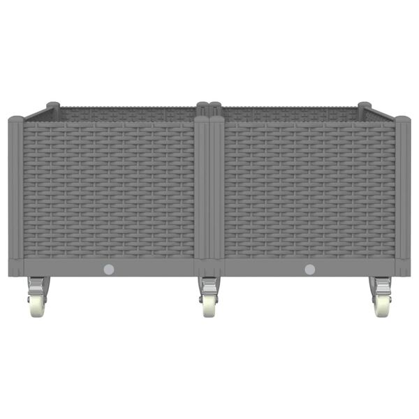 vidaXL Градинска кашпа с колелца, светлосива, 100x80x54 см, PP