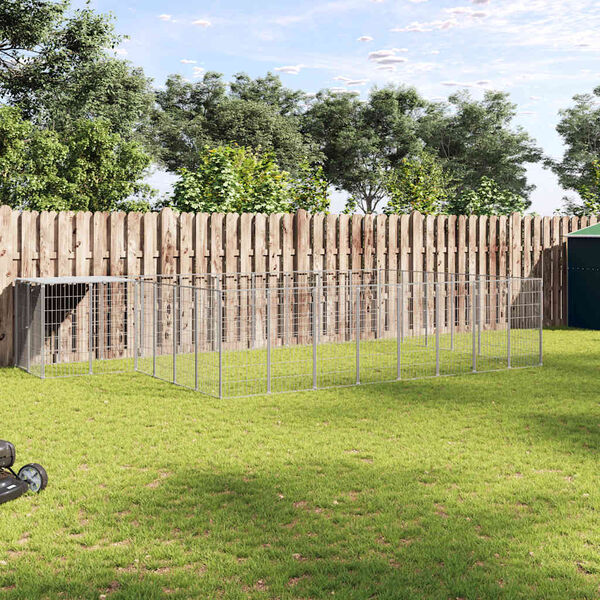 vidaXL Клетка за кучета, сребриста, 15,73 м², стомана