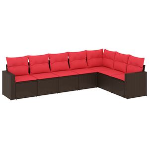 vidaXL Градински диван с възглавници, 7 части, полиратан, кафяв