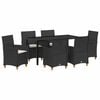 vidaXL Комплект за хранене в градината 7 pcs Черно полиратан