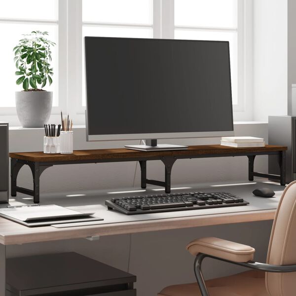 vidaXL Поставка за монитор, кафяв дъб, 105x23x15,5 см, инженерно дърво