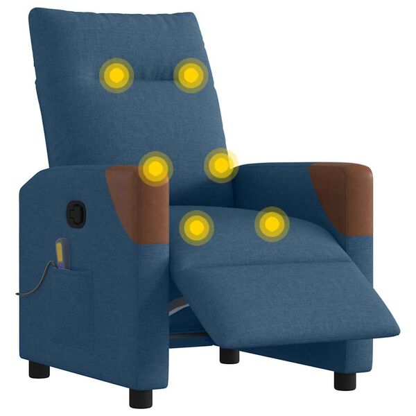 vidaXL Електрически масажен стол реклайнер, син, текстил