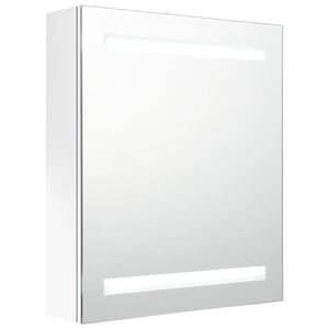 vidaXL LED шкаф с огледало за баня, сияйно бяло, 50x14x60 см