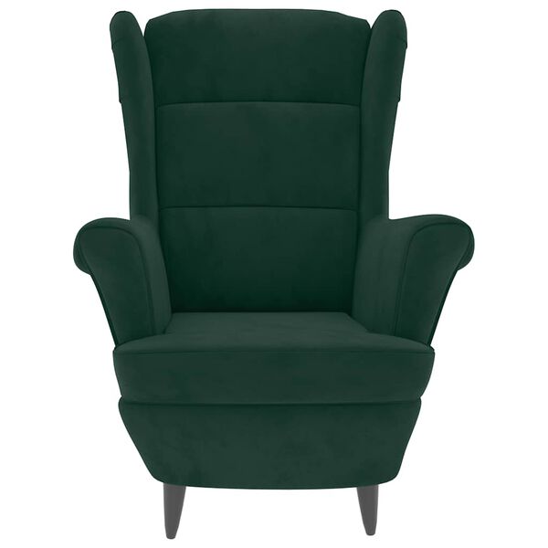 vidaXL Фотьойл Wingback с табуретка, тъмнозелена, кадифе