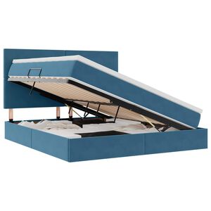 vidaXL Легло с място за съхранение и матрак Тъмен син 160 x 200 cm