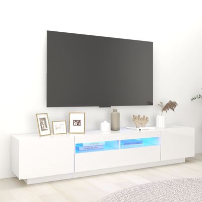 vidaXL ТВ шкаф с LED осветление, бял гланц, 200x35x40 см