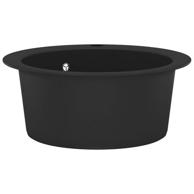 vidaXL Гранитна кухненска мивка с едно корито, кръгла, черна