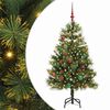vidaXL Изкуствена коледна елха с хингед и шишарки Зелен 150 cm