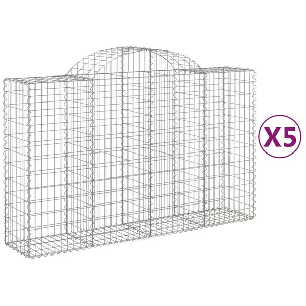 vidaXL Габионни кошници арка 5 бр 200x50x120/140см поцинковано желязо