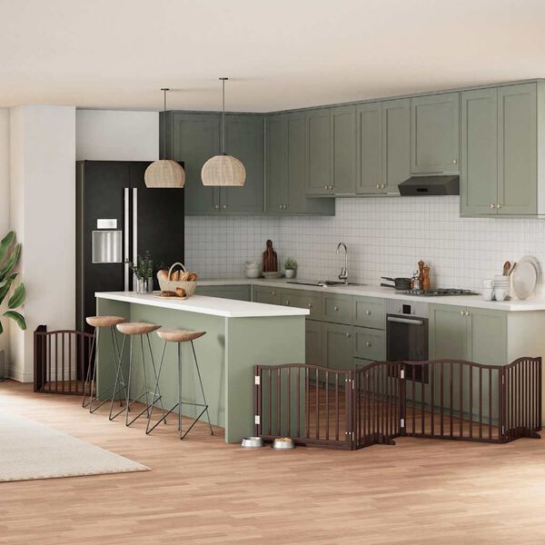 vidaXL Сгъваема преграда за куче с врата 6 панела кафява 480 см топола