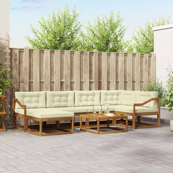vidaXL Комплект дивани за открито 7 pcs Натурален и Крема