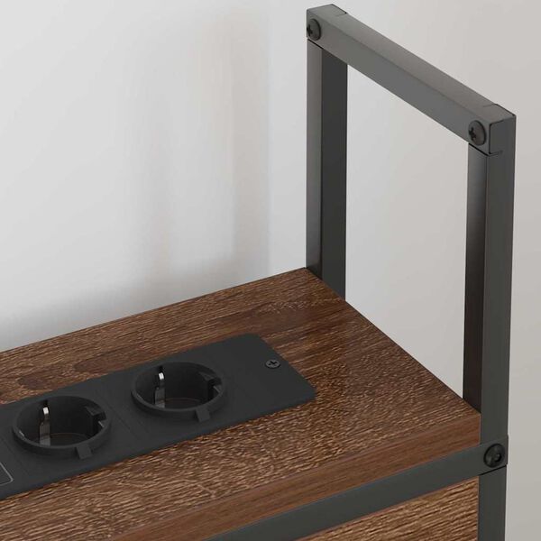 vidaXL Табла за легло за съхранение с зарядна станция с рафт Кафяв дъб