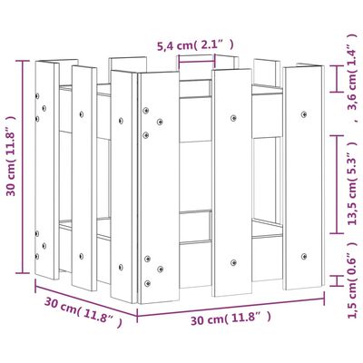 vidaXL Градинска кашпа с дизайн на ограда 30x30x30 см бор масив