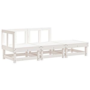 vidaXL Градински лаундж комплект, 3 части, бял, бор масив